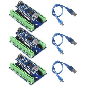 3 Set Mini Nano V3.0 ATmega328P Module Microcontroller Board with USB Cable Compatible with Arduino + Nano Terminal Adapter Shield Expansion Board