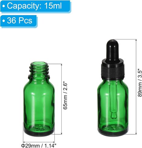 PATIKIL 10ml Glass Dropper Bottle, 36Pcs Leakproof Essential Oils Sample Liquid Perfume Container with Eye Dropper for Storage Travel, Green in Saudi Arabia