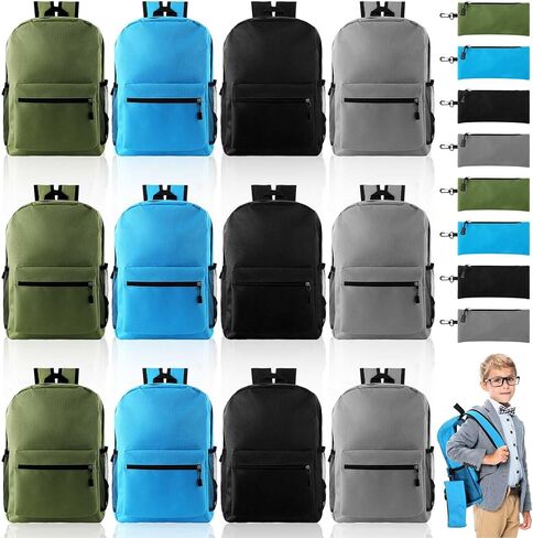 Silkfly 12 Pcs School Backpacks for Kids with 12 Zipper Pencil Pouch Lightweight Bookbags Bulk Classic Pencil Case School Supplies in Saudi Arabia