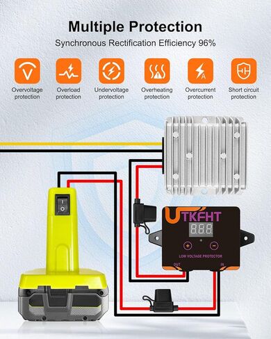 خطوة من 18 فولت إلى 12 فولت لأسفل محول الجهد متوافق مع بطارية Ryobi 18V ، منظم الجهد DC 15A MAX 120W محول بطارية عجلة الطاقة ، انطلق إلى أسفل المحول مع حماية منخفضة الجهد in Kuwait