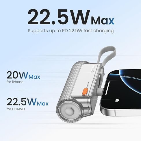Flow Mini 2 شاحن محمول مع كابل مدمج 22.5W Max Power Bank للسفر ، وحزمة بطارية الشحن السريع مع موصل iOS و USB-C لجهاز iPhone 16/15/14 ، Galaxy ، Google ، والمزيد in Saudi Arabia