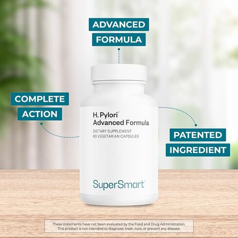 Supersmart - H. Pylori Fight Advanced Formula (Mastic Gum, Probiotics & Prebiotic) - Complete Action | Non-GMO & Gluten Free - 60 Vegetarian Capsules in Saudi Arabia