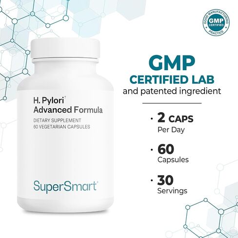 Supersmart - H. Pylori Fight Advanced Formula (Mastic Gum, Probiotics & Prebiotic) - Complete Action | Non-GMO & Gluten Free - 60 Vegetarian Capsules in Saudi Arabia