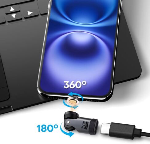 محول USB C المغناطيسي 240W [2 حزمة] ، يمكن أن يكون النوع C سلكًا في 90 درجة كابل شحن USB C ، الزاوية اليمنى USB C 180 و 360 درجة نصيحة للهاتف 1PAD Samsung LG Google in Saudi Arabia