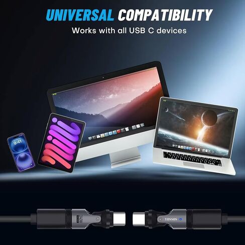 محول USB C المغناطيسي 240W [2 حزمة] ، يمكن أن يكون النوع C سلكًا في 90 درجة كابل شحن USB C ، الزاوية اليمنى USB C 180 و 360 درجة نصيحة للهاتف 1PAD Samsung LG Google in Saudi Arabia