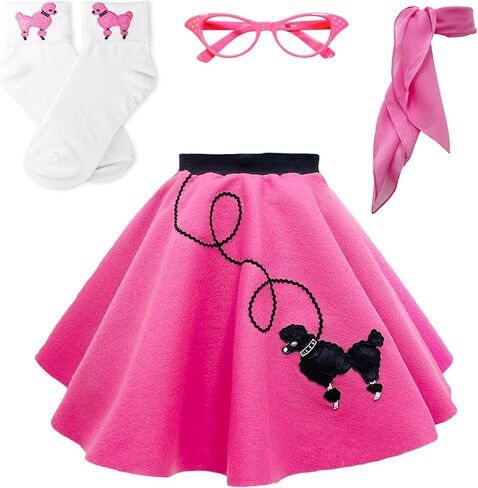 Hip Hop 50's Shop Child 4 Piece Poodle Skirt Costume Set (Light Pink Polka Dot, Small Child) in Saudi Arabia