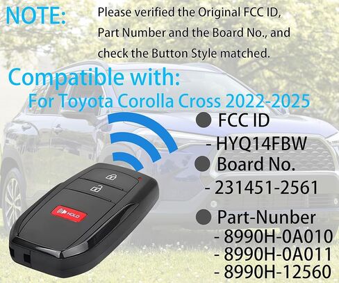 Smart Key for Toyota Corolla Cross 2022-2025, Alliskeys Vehicle Proximity Remote Control Key Fob Replacement for Corolla Cross HYQ14FBW 8990H-0A010 231451-2561 in Kuwait