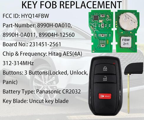 Smart Key for Toyota Corolla Cross 2022-2025, Alliskeys Vehicle Proximity Remote Control Key Fob Replacement for Corolla Cross HYQ14FBW 8990H-0A010 231451-2561 in Kuwait
