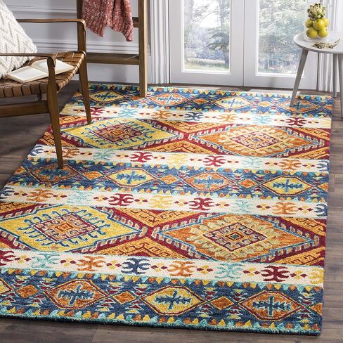 سجادة SAFAVIEH Aspen Collection Runner - 2'3" x 13'، أزرق داكن وعاجي، صوف قبلي بوهو مصنوع يدويًا، مثالي للمناطق ذات حركة المرور العالية في غرفة المعيشة وغرفة النوم (APN502A) in Saudi Arabia
