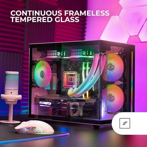 MC-View Pink, Micro-ATX Mini Gaming Tower Case, Frameless 90° Tempered Glass, Modular Dual-Chamber Frame, Full Liquid Cooling Support in Kuwait