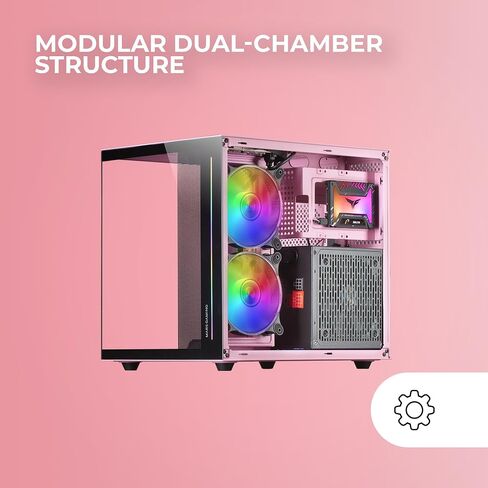 MC-View Pink, Micro-ATX Mini Gaming Tower Case, Frameless 90° Tempered Glass, Modular Dual-Chamber Frame, Full Liquid Cooling Support in Kuwait