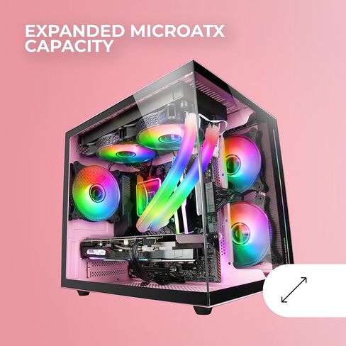 MC-View Pink, Micro-ATX Mini Gaming Tower Case, Frameless 90° Tempered Glass, Modular Dual-Chamber Frame, Full Liquid Cooling Support in Kuwait