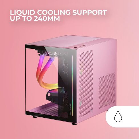 MC-View Pink, Micro-ATX Mini Gaming Tower Case, Frameless 90° Tempered Glass, Modular Dual-Chamber Frame, Full Liquid Cooling Support in Kuwait