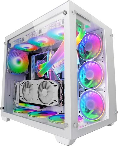 MC-View Pink, Micro-ATX Mini Gaming Tower Case, Frameless 90° Tempered Glass, Modular Dual-Chamber Frame, Full Liquid Cooling Support in Kuwait