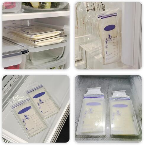 كيس تخزين حليب الثدي المسطح من فريز | مجموعة تسطيح حليب الأم في الفريزر تجعل اكياس حليب الأم منظمة حتى لتوفير مساحة الثلاجة | تناسب 3 4 5 6 اونصة، 4 عبوات in Kuwait