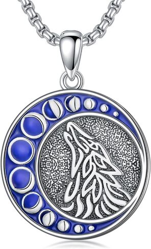 PARYFO Wolf Necklace for Men S925 Sterling Silver Viking Wolf Moon Phase Pendant Animal Nature Jewelry Birthday Gifts for Wolf Lover Women Boys Teen Son in Saudi Arabia