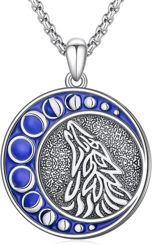PARYFO Wolf Necklace for Men S925 Sterling Silver Viking Wolf Moon Phase Pendant Animal Nature Jewelry Birthday Gifts for Wolf Lover Women Boys Teen Son in Saudi Arabia