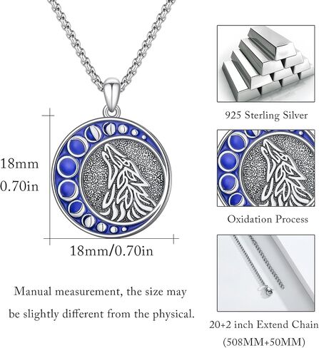 PARYFO Wolf Necklace for Men S925 Sterling Silver Viking Wolf Moon Phase Pendant Animal Nature Jewelry Birthday Gifts for Wolf Lover Women Boys Teen Son in Saudi Arabia