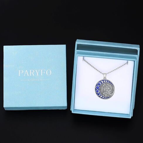 PARYFO Wolf Necklace for Men S925 Sterling Silver Viking Wolf Moon Phase Pendant Animal Nature Jewelry Birthday Gifts for Wolf Lover Women Boys Teen Son in Saudi Arabia