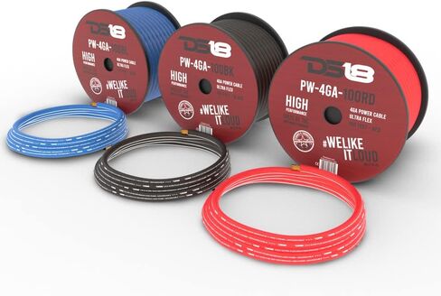 DS18 PW4GA100BL 4 Gauge Wire Ultra Flex CCA كابل السلك الأرضي للطاقة 100 قدم الأزرق - يستخدم لأسلاك مضخمات السيارة عالية الطاقة ، استريو مكبر الصوت المنزلي ، الأسلاك السيارات RV ، كابل بطارية اللحام in Saudi Arabia