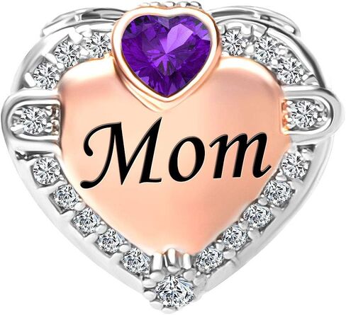 ZakiaHo Rose Gold Heart Love Mom Charms for Bracelets with Birthstone Charm Bead Womens Mothers Day Birthday Jewelry Compatible with Pandora Bracelets in Saudi Arabia