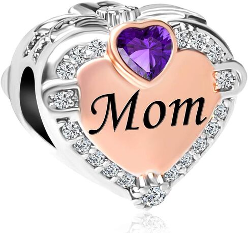 ZakiaHo Rose Gold Heart Love Mom Charms for Bracelets with Birthstone Charm Bead Womens Mothers Day Birthday Jewelry Compatible with Pandora Bracelets in Saudi Arabia