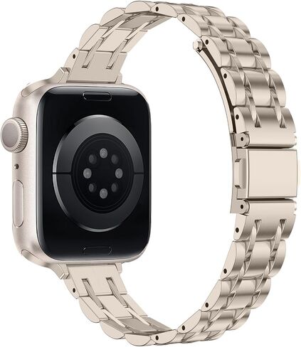 نطاقات معدنية رقيقة Hitzee متوافقة مع Apple Watch Band 49mm 46mm 45mm 44mm 42mm ، حزام فرقة من الفولاذ المقاوم للصدأ النحيف للنساء المتوافق مع Iwatch Ultra 2 Series 10 9 8 7 SE 6 5 4 3 2 1 ، Starlight in Kuwait