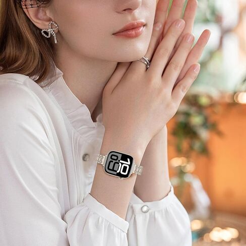 نطاقات معدنية رقيقة Hitzee متوافقة مع Apple Watch Band 49mm 46mm 45mm 44mm 42mm ، حزام فرقة من الفولاذ المقاوم للصدأ النحيف للنساء المتوافق مع Iwatch Ultra 2 Series 10 9 8 7 SE 6 5 4 3 2 1 ، Starlight in Kuwait