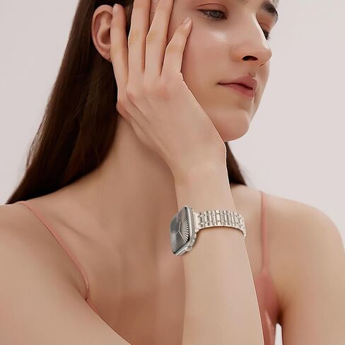 نطاقات معدنية رقيقة Hitzee متوافقة مع Apple Watch Band 49mm 46mm 45mm 44mm 42mm ، حزام فرقة من الفولاذ المقاوم للصدأ النحيف للنساء المتوافق مع Iwatch Ultra 2 Series 10 9 8 7 SE 6 5 4 3 2 1 ، Starlight in Kuwait