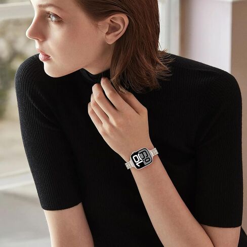 نطاقات معدنية رقيقة Hitzee متوافقة مع Apple Watch Band 49mm 46mm 45mm 44mm 42mm ، حزام فرقة من الفولاذ المقاوم للصدأ النحيف للنساء المتوافق مع Iwatch Ultra 2 Series 10 9 8 7 SE 6 5 4 3 2 1 ، Starlight in Kuwait