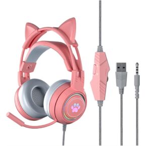 Stereo Computer Headset with Microphone Light Cat Ear Glowing Game Computer Headset Wired Headset Gaming Headset (Color : Black, Size : 6mmx2.7mm)