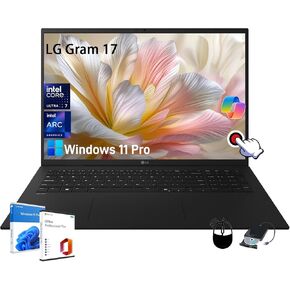 LG 2025 Gram 17 Touchscreen Laptop - w/Office Lifetime, 17" WQXGA Touch Display, Intel Ultra 7 Series 2, Intel Arc Graphics, WiFi 7, Copilot+PC, Win 11 Pro, Lightweight Computer(32 GB RAM, 2 TB SSD)