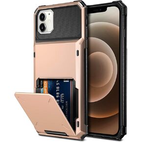 Vofolen Compatible with iPhone 12 Case 5G Wallet 4-Card Slot Credit Card Holder Flip Hidden Pocket Dual Layer Protective Back Cover Compatible with iPhone 12 5G 6.1inch Gun