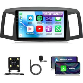 Android 13 Double Din Car Steroo for 2004-2007 Jeep Grand Cherokee 10 Inch HD Screen Screen Audio Multimedia مع كاميرا Carplay Android Auto GPS Radio Camerigation Bluetooth (2G+32G)