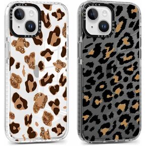2 حزمة CHEETAH طباعة حالات Apple iPhone 13 / iPhone 14 CASE 6.1 بوصة ، واضحة Coquette Fashion Leopard أنماط للفتيات Funda مع حماية الصدمة السيليكون لينة TPU