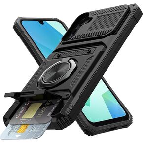 Vofolen for Samsung Galaxy A15 5G Case Wallet with Card Holder [Store 2 Cards] + 360° Rotated Ring Kickstand Heavy Duty Shockproof Wallet Case Cover for Samsung Galaxy A15 Case for Men&Women-Black