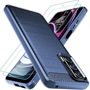 Osophter Moto Edge 2021 Case, 5G UW, Flexible TPU, 2pcs Screen Protector, Shock-Absorption, Navy Blue