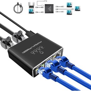 Gigabit Ethernet Splitter 1 to 4 High Speed, 1000Mbps LAN Splitter (4 Devices Simultaneous Networking), RJ45 Splitter Adapter with USB Power Cable, Internet Splitter for Cat5/5e/6/7/8 Cable