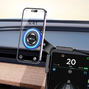 Lecart Magsafe Car Phone Mount ملاءمة لإكسسوارات Tesla Model 3/Y ، حامل هاتف السيارة المغناطيسي ، 360 درجة قابلة للتعديل ، ويدعم الصورة والمناظر الطبيعية ، متوافقة مع iPhone & Android ، مع حلقة المغناطيس