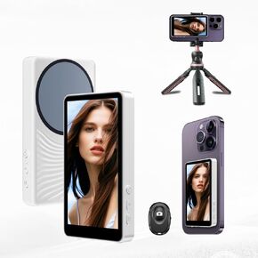 Phone Vlog Selfie Monitor Screen, Back Camera Monitor Compatible iPhone & Android Phone,Magnetic Mount Wireless Connection, Using Phone Rear Camera for TikTok Selfie Vlog Live Stream - White 2