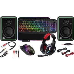 RITZGEAR RGB Gaming Accessories KIT I 4-IN-1 LED مع لوحة مفاتيح الوسائط المتعددة ، الماوس البصري ، وسادة الماوس وسماعات الرأس مع محول | لنظام التشغيل Windows 7+ Desktop ، الكمبيوتر المحمول ، Xbox & PS4 مع شاشات CR3-X