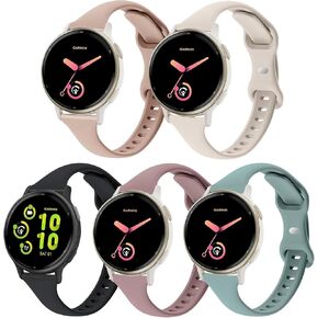 5pack نطاقات ساقية سليكون ضئيلة متوافقة مع Garmin Vivoactive 6/5/3 ، 20 مم أشرطة معصم ناعمة ناعمة الضيقة للرياضة ل Garmin Venu 2 Plus/Venu Sq/Forerunner 55/165