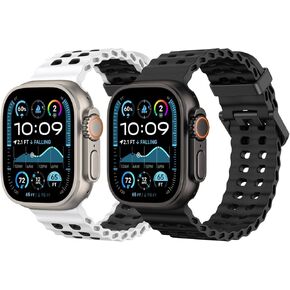 MoKo 2Pack Breathable Ocean Strap Compatible with Apple Watch Ultra 2/Ultra 49mm,S10 46mm,9/8/7 45mm,SE2/SE/6/5/4 44mm,3/2/1 42mm, Bicolor Silicone Sport Strap for Men Women
