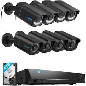 Reolink 4K PoE NVR 16 Channel Pre-Installed 4TB HDD, Video Recorder RLN16-410, Bundle with 4X RLC-811A-Black With Motion Spotlights, 5X Optical Zoom, Two Way Talk & 4X RLC-810A Black with AI Detection