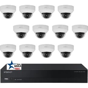 Hanwha A-Series 16 Channel Poe IP Camera System ، NDAA TAA المتوافقة مع المشاريع الحكومية ، ARN-1610S 16 CH 4K H.265 NVR مع 12 PCS ANV-L7012R 4MP IP DOME CAMERANS