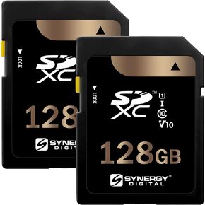 Synergy Digital 128GB, SDXC UHS-I Camera Memory Cards, Compatible with OM System Tough TG-7 Digital Camera - Class 10, U1, 100MB/s, 300 Series - Pack of 2