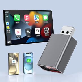 2 في 1 MINI Android Auto و Wireless Carplay Adapter Connerved Factory Wired to Wireless Dongle ، USB Carplay Wireless Stick Adapter Adapter Adapter لـ iOS 12+/Android لا تأخير