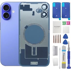 16 Plus Back Glass Replacement with Metal Camera Frame &Magnet for iPhone 16 plus (6.7-inch,Ultramarine) & Includes Replacement Tools