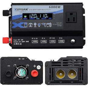 6000 واط عاكس الطاقة 12V 24V إلى 110 فولت 220 فولت محول بطارية موجة الجيب النقي ، مع 4 منافذ USB ، شاشة LCD ، ضوء المحيط ، محول محول الطاقة العاكس السيارة