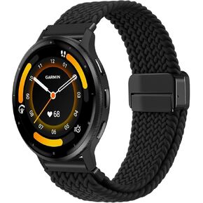 FINTIE Magnetic Braided Band Compatible with Garmin Vivoactive 4 45mm, Venu 3/Venu 2 45mm, Forerunner 255 46mm, Amazfit Bip 6/5 Smart Watch, 22mm Quick Release Stretchy Nylon Elastic Sport Strap